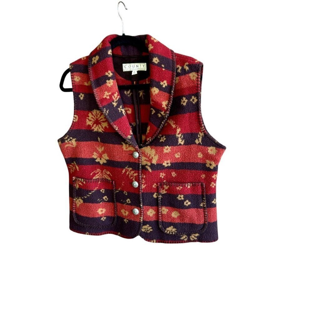 County Clothing Company Vintage Floral Stripe Fleece Cozy Vest Size Large